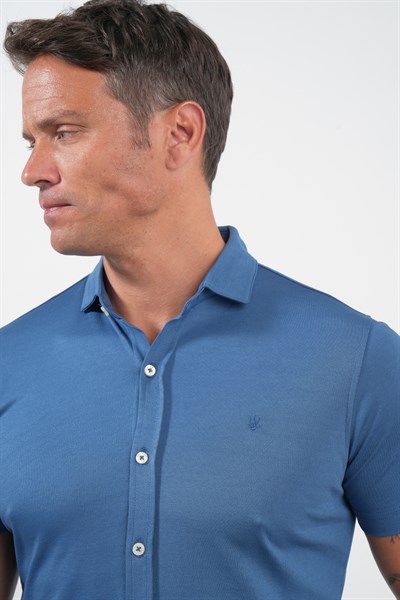 İndigo İtalyan Yaka Kısa Kol Cepsiz Slim Fit Pamuklu Gömlek 1004260158