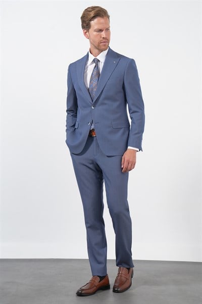İndigo Kırlangıç Yaka 6 Drop Slim Fit Tam Astar Esnek Takım Elbise 1001260174
