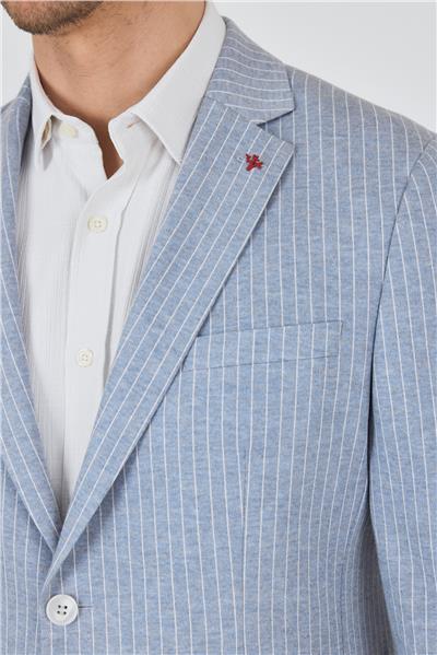 İndigo Mavi Çizgili Desen Örme Kılıç Yaka Pamuklu 6 Drop Slim Fit Casual Ceket 1002250111_320