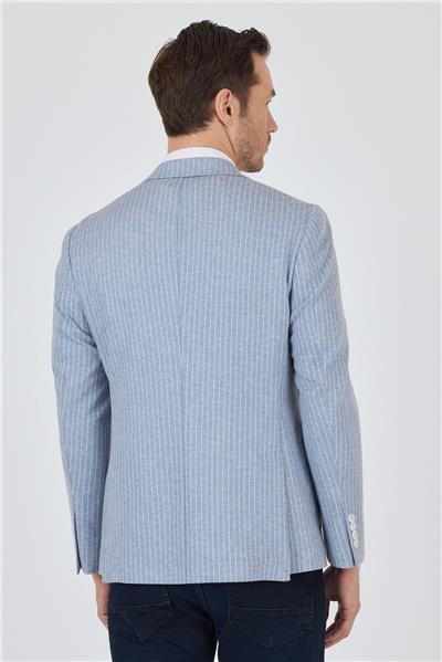 İndigo Mavi Çizgili Desen Örme Kılıç Yaka Pamuklu 6 Drop Slim Fit Casual Ceket 1002250111_320