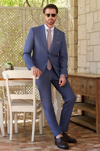 İndigo Kırlangıç Yaka 6 Drop Slim Fit Tam Astar Esnek Takım Elbise 1001260174