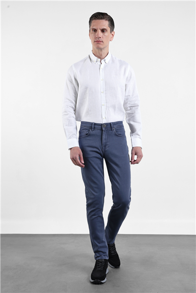 İndigo Pamuklu 5 Cep Düz Paça Slim Fit Casual Denim Pantolon 1023260152
