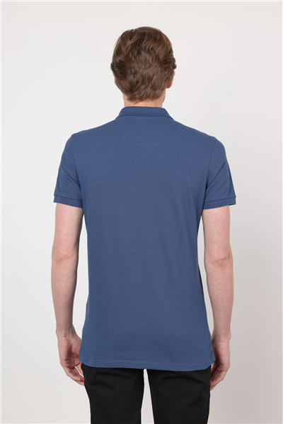 İndigo Mavi Polo Yaka Kısa Kol Cepsiz Slim Fit Pamuklu Tişört 1011260154
