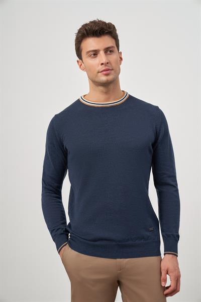 İndigo Mavi Uzun Kol Düz Örme Bisiklet Yaka Classic Slim Fit Triko 1012245108