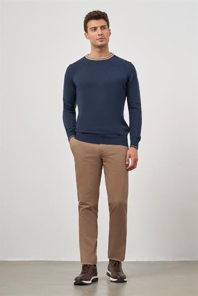 İndigo Mavi Uzun Kol Düz Örme Bisiklet Yaka Classic Slim Fit Triko 1012245108