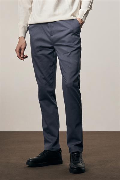İndigo Mavi Yan Cep Düz Paça Pamuklu Comfort Fit Chino Casual Pantolon 1003255166