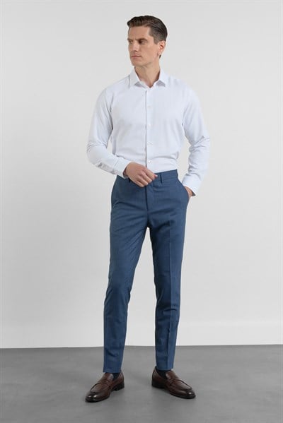 Lacivert-Lacivert Yan Cep Kazayağı Desen Slim Fit Esnek Classic Pantolon 1003255174