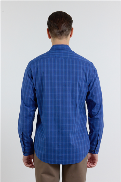 K.Laci-A.Laci Düğmeli Yaka Kareli Desen Uzun Kol Premium Slim Fit %100 Pamuk Gömlek 1004255187