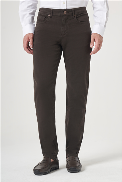 Kahverengi 5 Cep Gabardin Slim Fit Pamuklu Denim Jean Kot Pantolon 1003260317