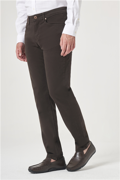 Kahverengi 5 Cep Gabardin Slim Fit Pamuklu Denim Jean Kot Pantolon 1003260317