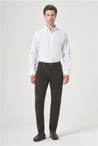 Kahverengi 5 Cep Gabardin Slim Fit Pamuklu Denim Jean Kot Pantolon 1003260317
