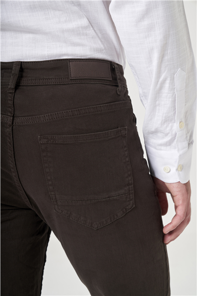 Kahverengi 5 Cep Gabardin Slim Fit Pamuklu Denim Jean Kot Pantolon 1003260317