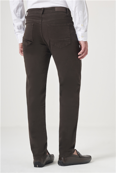 Kahverengi 5 Cep Gabardin Slim Fit Pamuklu Denim Jean Kot Pantolon 1003260317