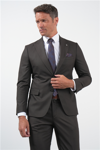 Kahverengi Kırlangıç Yaka 6 Drop Slim Fit Tam Astar Esnek Takım Elbise 1001260169