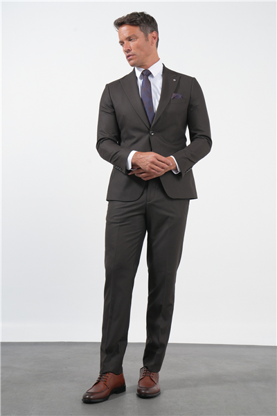 Kahverengi Kırlangıç Yaka 6 Drop Slim Fit Tam Astar Esnek Takım Elbise 1001260169