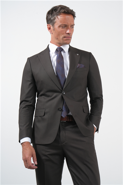 Kahverengi Kırlangıç Yaka 6 Drop Slim Fit Tam Astar Esnek Takım Elbise 1001260169