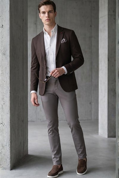 Kahverengi 6 Drop Slim Fit Pamuklu Ceket 1002260126