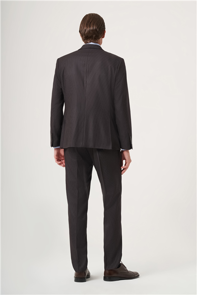 Kahverengi-Bej Kırlangıç Yaka Çizgili Kruvaze 6 Drop Slim Fit Tam Astar Esnek Takım Elbise 1001260284