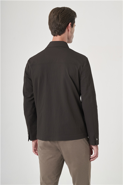 Kahverengi Berberi Yaka Çizgili Desen Gofreli Slim Fit Casual Mont 1007260153