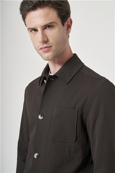 Kahverengi Berberi Yaka Çizgili Desen Gofreli Slim Fit Casual Mont 1007260153
