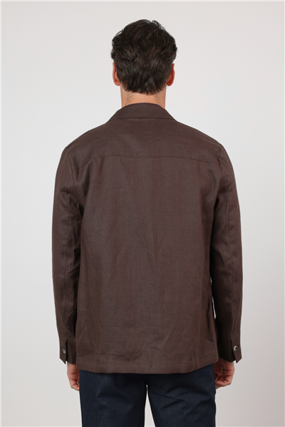 Kahverengi Berberi Yaka Keten Düz Slim Fit Casual Mont 1007260152