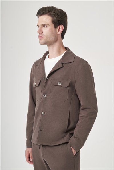 Kahverengi Berberi Yaka Örme Beli Lastikli 6 Drop Slim Fit Astarsız Esnek Takım Elbise 1001260177