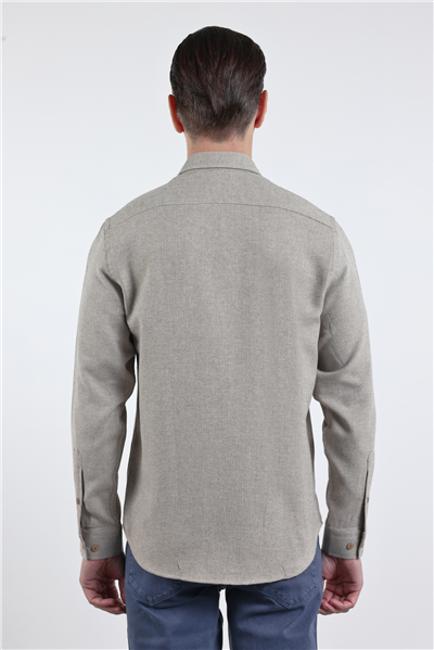 Kahverengi Düğmeli Yaka Uzun Kol Slim Fit Pamuklu Gömlek 1004260164