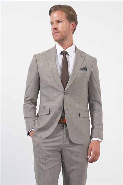 Kahverengi-Beyaz Mono Yaka 6 Drop Slim Fit Tam Astar Esnek Takım Elbise 1001260172