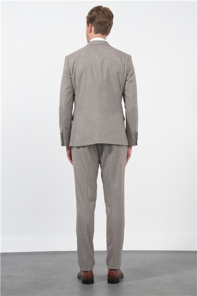 Kahverengi-Beyaz Mono Yaka 6 Drop Slim Fit Tam Astar Esnek Takım Elbise 1001260172