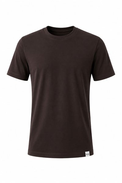 Kahverengi Bisiklet Yaka Kısa Kol Slim Fit Pamuklu Tişört 1011265166