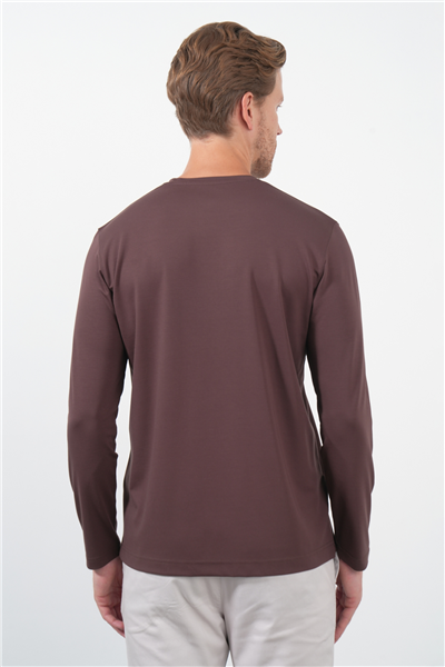 Kahverengi Bisiklet Yaka Uzun Kol Örme Standart Fit Esnek Sweatshirt 1013260150