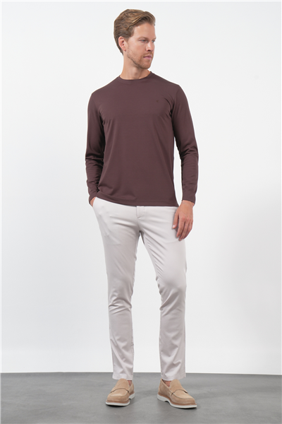 Kahverengi Bisiklet Yaka Uzun Kol Örme Standart Fit Esnek Sweatshirt 1013260150