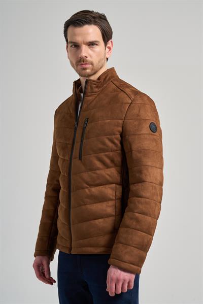 Kahverengi Dik Yaka Yan Cep Dolum Şişme Standart Fit Esnek Casual Deri Mont 1038245167