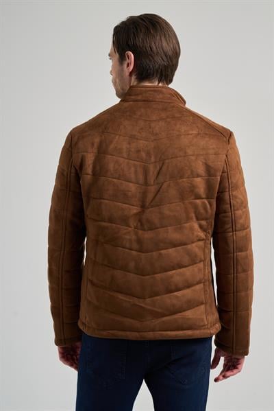 Kahverengi Dik Yaka Yan Cep Dolum Şişme Standart Fit Esnek Casual Deri Mont 1038245167