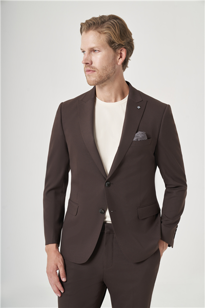 Kahverengi Kırlangıç Yaka 6 Drop Slim Fit Tam Astar Esnek Takım Elbise 1001260148