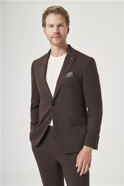 Kahverengi Kırlangıç Yaka 6 Drop Slim Fit Tam Astar Esnek Takım Elbise 1001260148