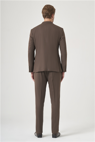 Kahverengi Kırlangıç Yaka 6 Drop Slim Fit Tam Astar Esnek Takım Elbise 1001260148
