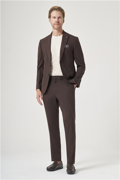 Kahverengi Kırlangıç Yaka 6 Drop Slim Fit Tam Astar Esnek Takım Elbise 1001260148
