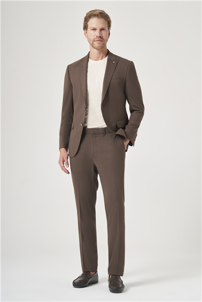 Kahverengi Kırlangıç Yaka 6 Drop Slim Fit Tam Astar Esnek Takım Elbise 1001260148