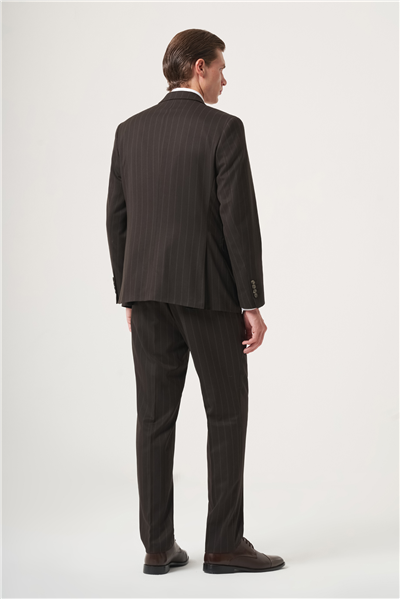 Kahverengi Kırlangıç Yaka Çizgili Kruvaze 6 Drop Slim Fit Tam Astar Esnek Takım Elbise 1001260286
