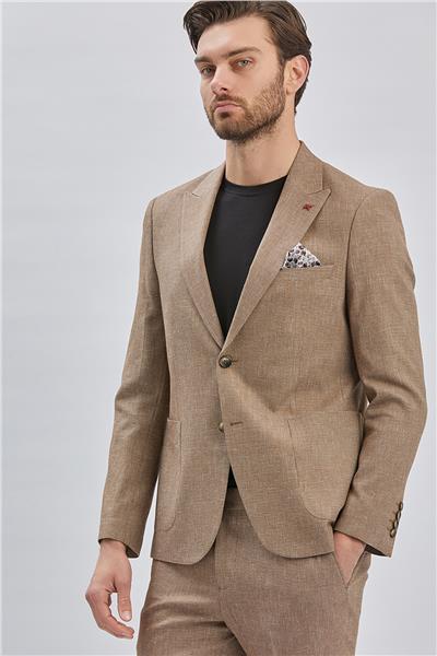 Kahverengi Kırlangıç Yaka Pamuklu Keten 6 Drop Slim Fit Dar Kesim Klasik Takım Elbise 1001240103