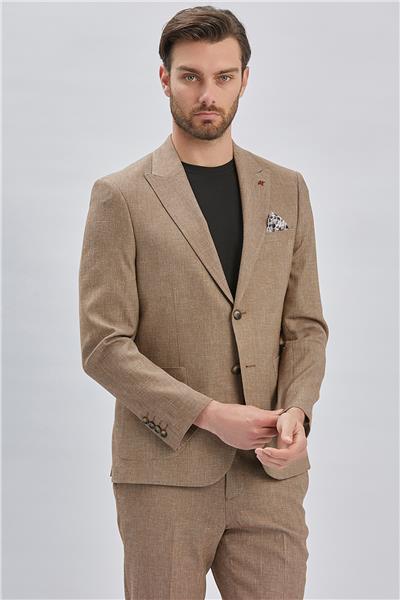 Kahverengi Kırlangıç Yaka Pamuklu Keten 6 Drop Slim Fit Dar Kesim Klasik Takım Elbise 1001240103