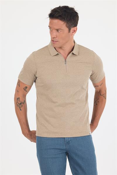 Kahverengi Kısa Kol Düz Suprem Polo Yaka Cepsiz Pamuklu Casual Slim Fit Tişört 1011250164_402