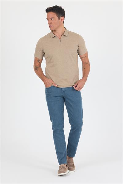 Kahverengi Kısa Kol Düz Suprem Polo Yaka Cepsiz Pamuklu Casual Slim Fit Tişört 1011250164_402