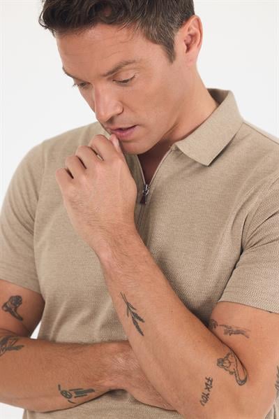 Kahverengi Kısa Kol Düz Suprem Polo Yaka Cepsiz Pamuklu Casual Slim Fit Tişört 1011250164_402