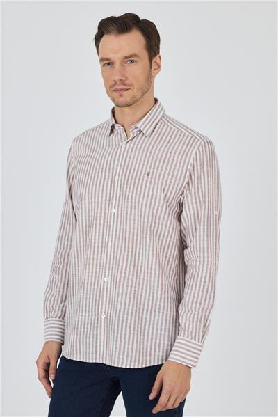 Kahverengi Kısalabilir kol Cepsiz Pamuk Casual Comfort Fit Gömlek 1004250128
