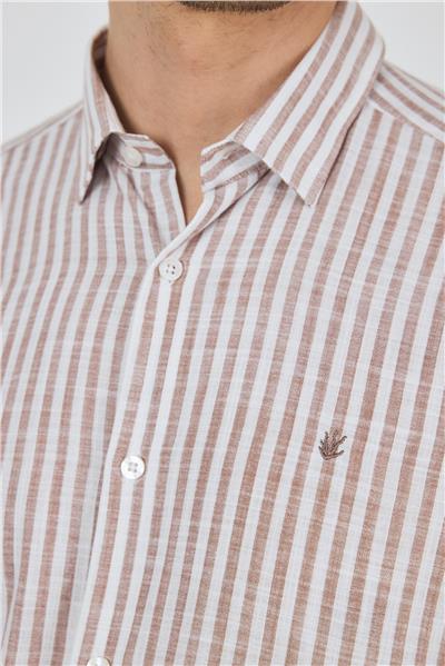Kahverengi Kısalabilir kol Cepsiz Pamuk Casual Comfort Fit Gömlek 1004250128