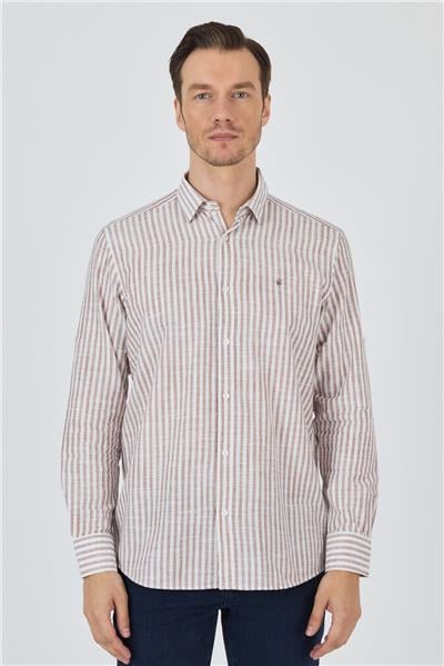 Kahverengi Kısalabilir kol Cepsiz Pamuk Casual Comfort Fit Gömlek 1004250128