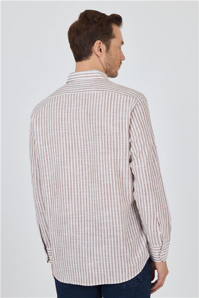 Kahverengi Kısalabilir kol Cepsiz Pamuk Casual Comfort Fit Gömlek 1004250128
