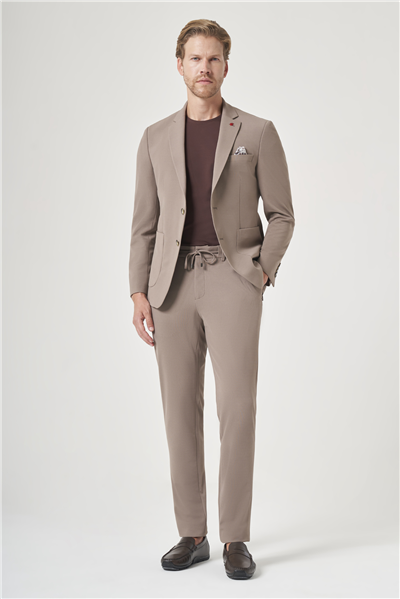 Kahverengi Mono Yaka 6 Drop Slim Fit Beli Lastikli Takım Elbise 1001260194
